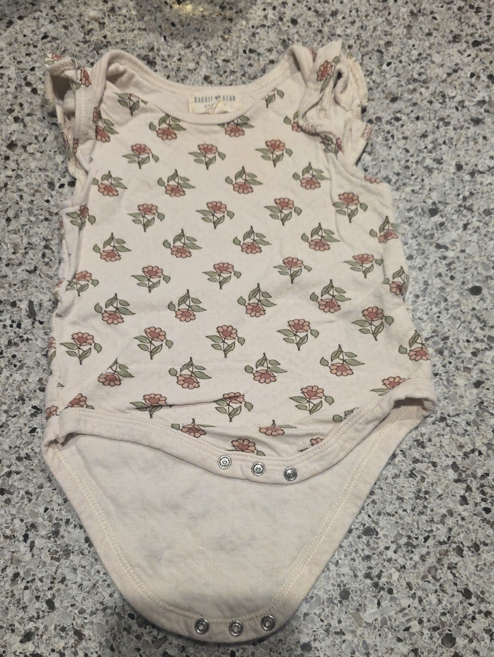 Cream Pink Floral Baby Bodysuit with Ruffle Shoulders